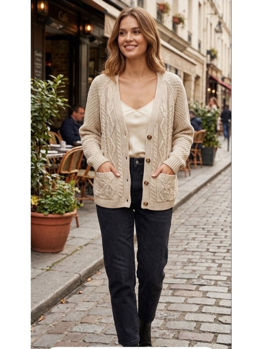 Urban Outfitters BDG Grandpa Chunky Cardigan Cream Size L Coastal Quiet Luxury